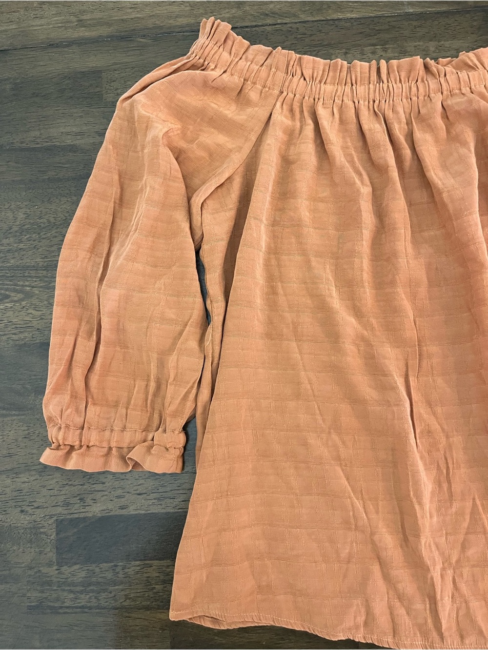 Ann Taylor Factory Off-the-Shoulder Ruched Neckline Blouse Burnt Orange Sz Large - Picture 3 of 8